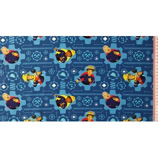 Cotton Jersey Fabric firefighter Sam Digital Print blue