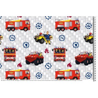 Cotton Jersey Fabric firefighter Sam Digital Print white car