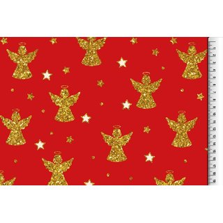 Cotton fabric christmas red glitter print angel