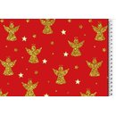 Cotton fabric christmas red glitter print angel